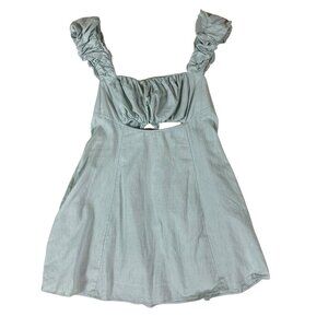 Free People Light Blue Mini Dress Ruched Straps Boho Cottagecore Summer S